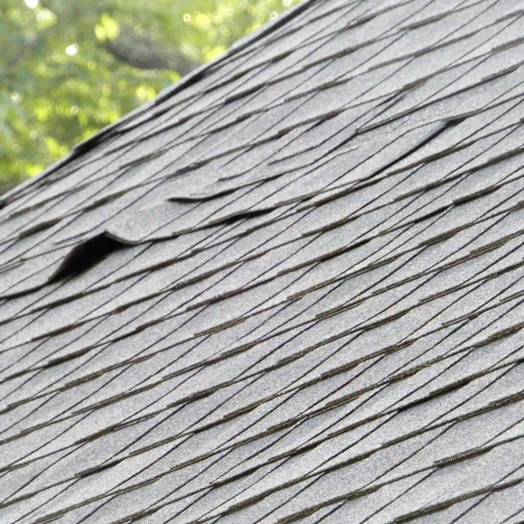 A picture of shingles peeling/curling.